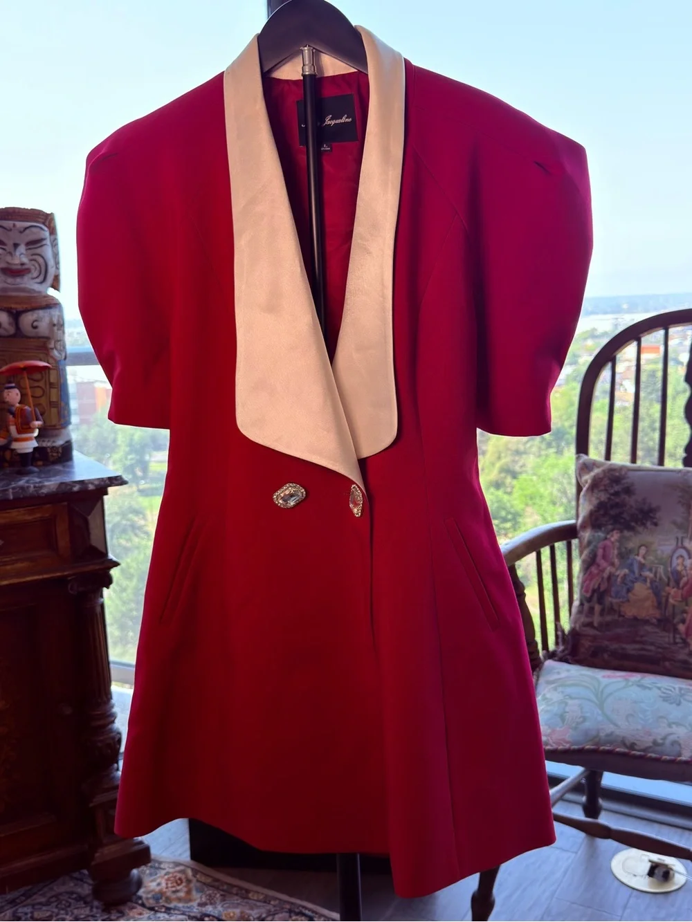 Red Open-Back Mini Dress with White Bow
